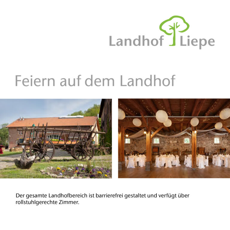 Landhof Liepe mit historischem Innenhof und festlich dekorierter Festscheune für Hochzeiten und Feiern auf dem Landhof